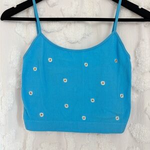 Faded Rose Blue Daisy Embroidered Crop Top size Medium